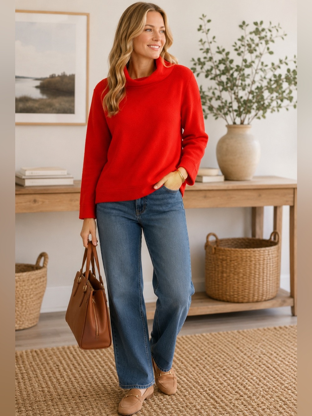 Telluride Clothing Company Women’s  Red Cowl Neck Fleece Size M